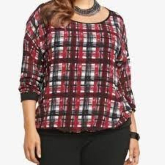 Torrid Red Black Plaid Sheer Blouse Plus 2X - Picture 6 of 6